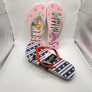 Chatties Women Flip‎ Flop Bundle Stars Stripes Patriotic & Hello Summer Pink 7/8